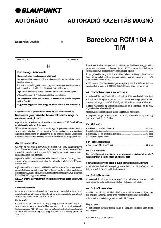 Mode d'emploi BLAUPUNKT BARCELONA RCM 104