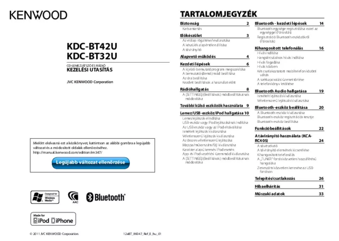 Mode d'emploi KENWOOD KDC-BT32U