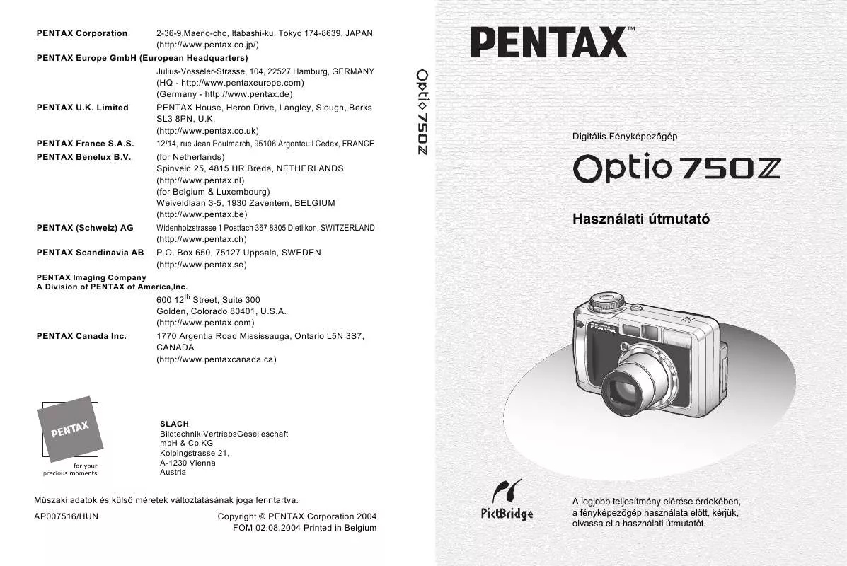 Mode d'emploi PENTAX OPTIO 750Z