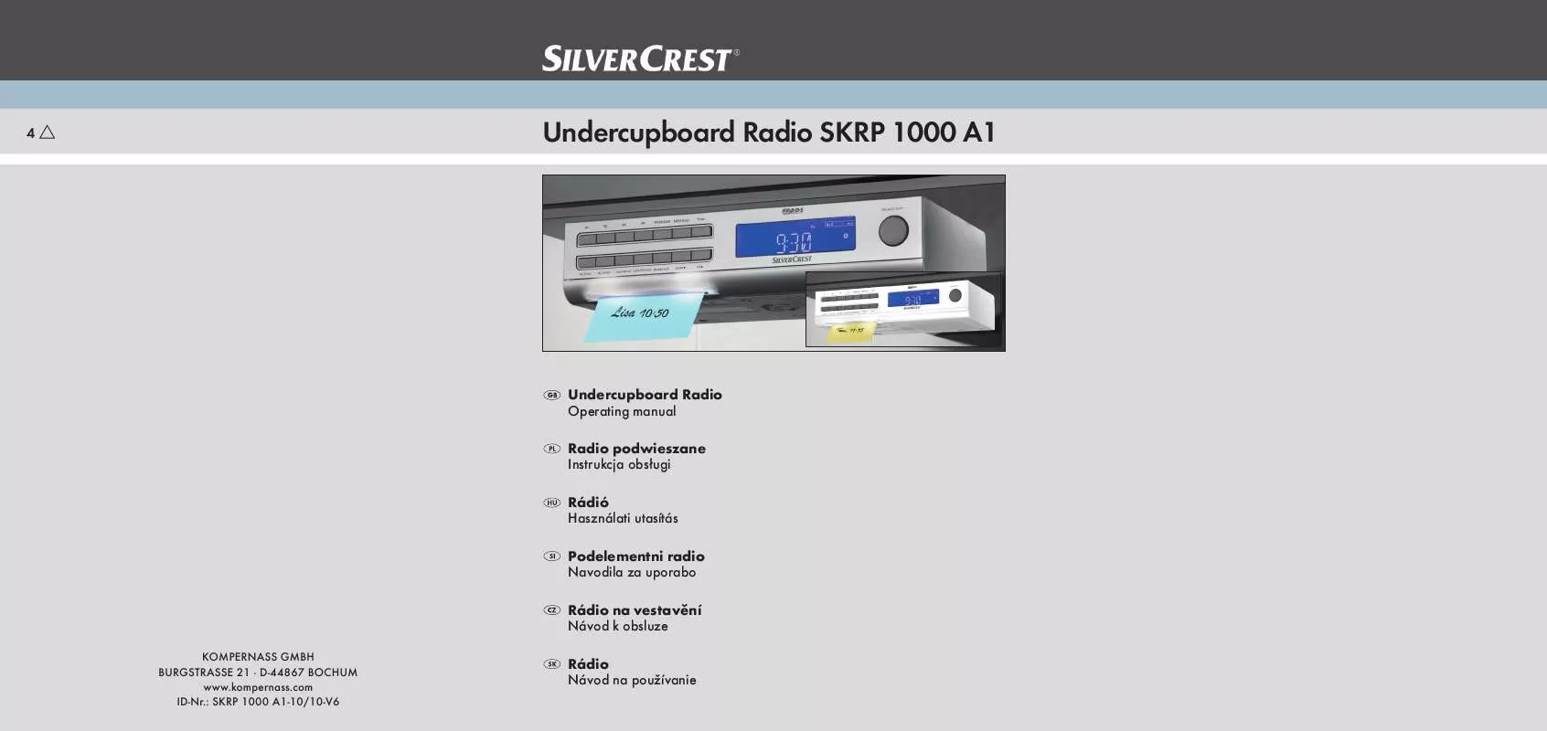 Mode d'emploi SILVERCREST SKRP 1000 A1 UNDERCUPBOARD RADIO