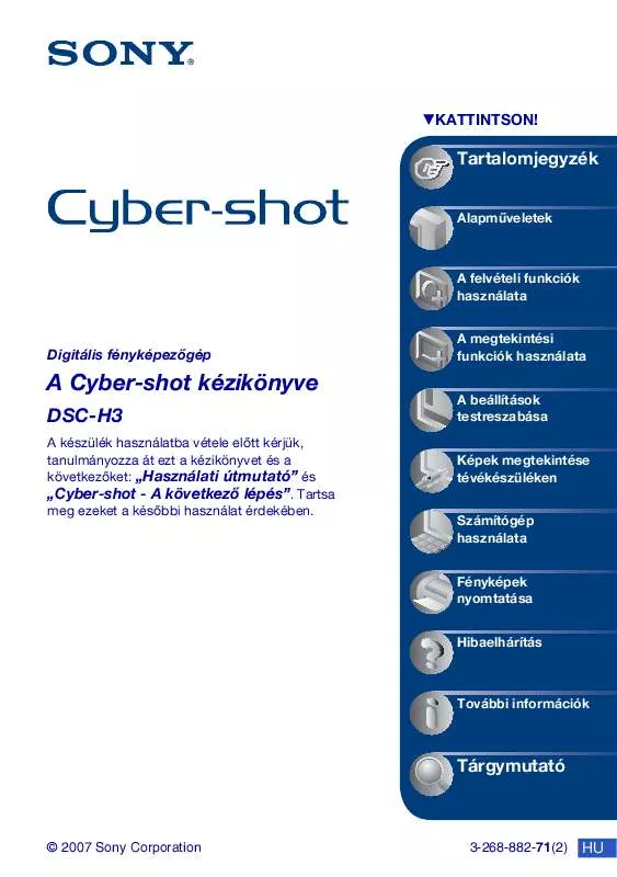 Mode d'emploi SONY CYBER-SHOT DSC-H3