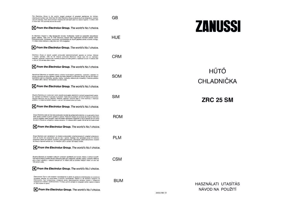 Mode d'emploi ZANUSSI ZRC25SM