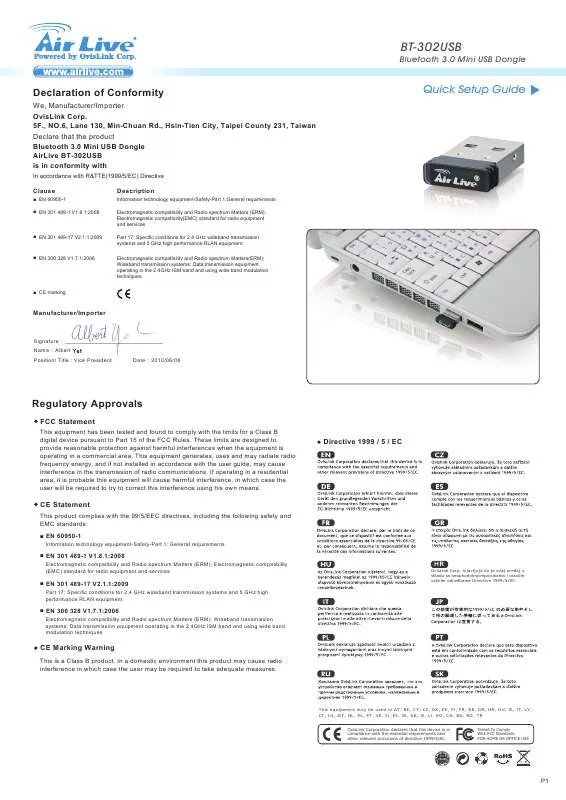 Mode d'emploi AIRLIVE BT-302USB