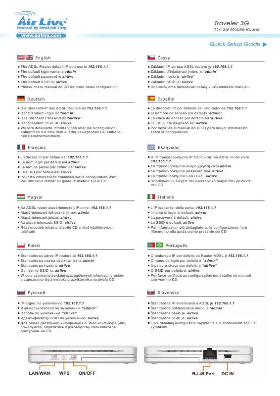 Mode d'emploi AIRLIVE TRAVELER 3G