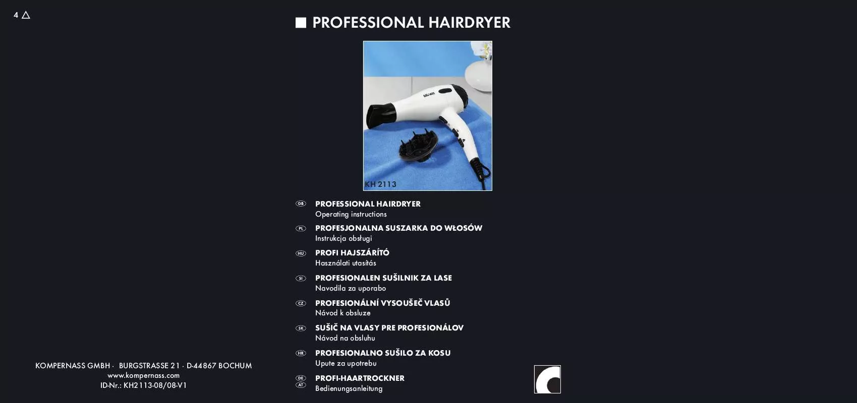 Mode d'emploi BALANCE KH 2113 PROFESSIONAL HAIR DRYER