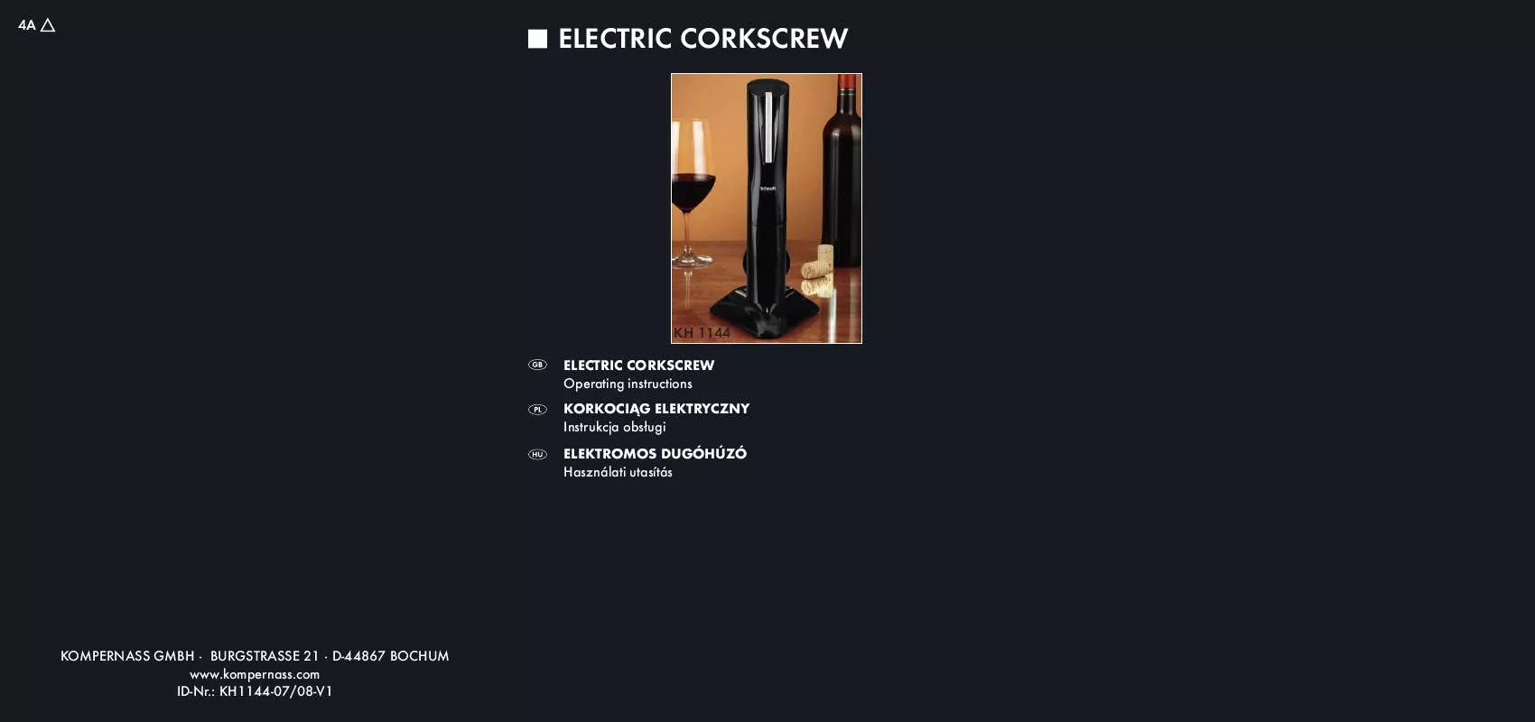 Mode d'emploi BIFINETT KH 1144 ELECTRIC CORKSCREW