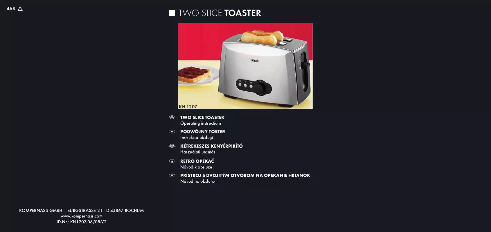 Mode d'emploi BIFINETT KH 1207 TWO SLICE TOASTER