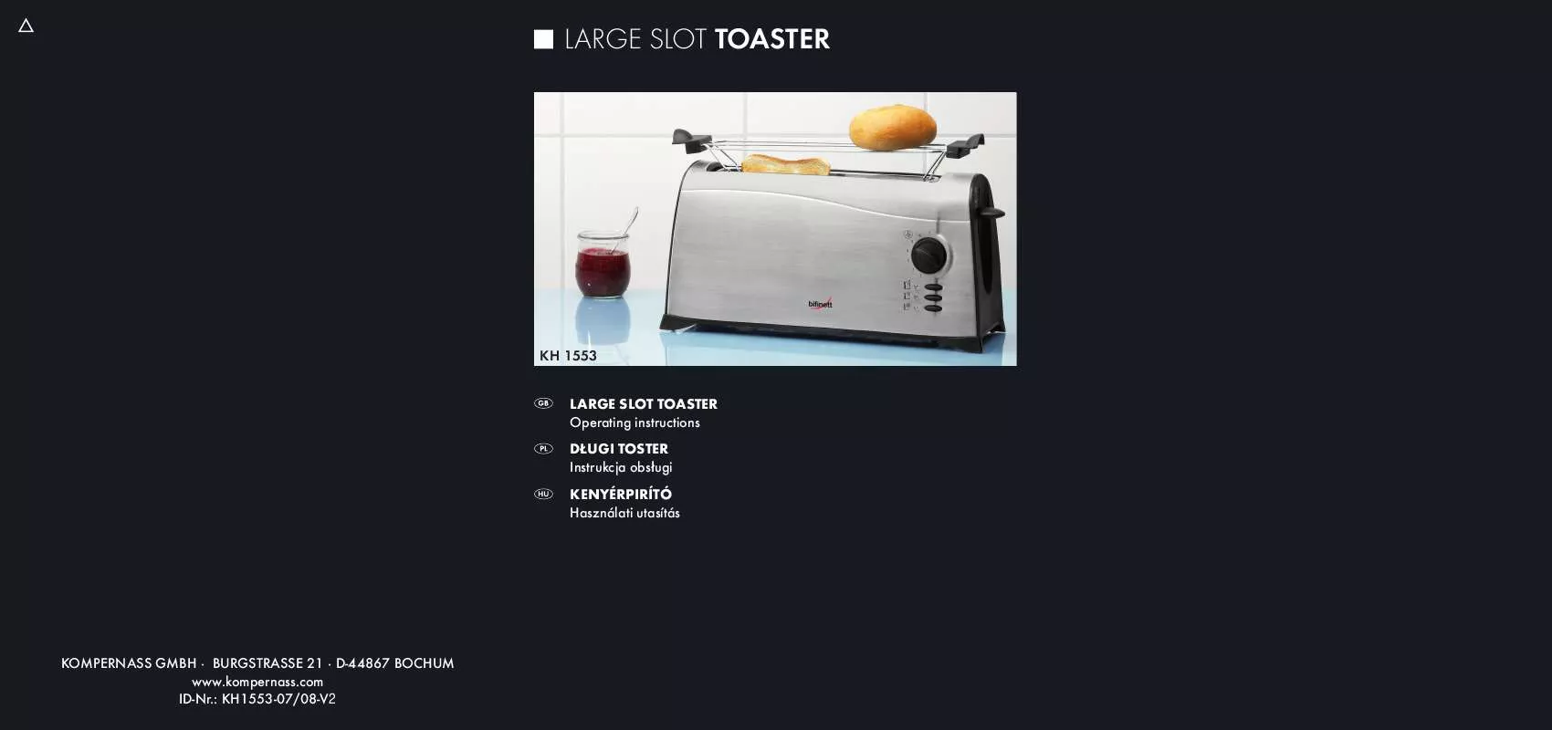 Mode d'emploi BIFINETT KH 1553 LARGE SLOT TOASTER