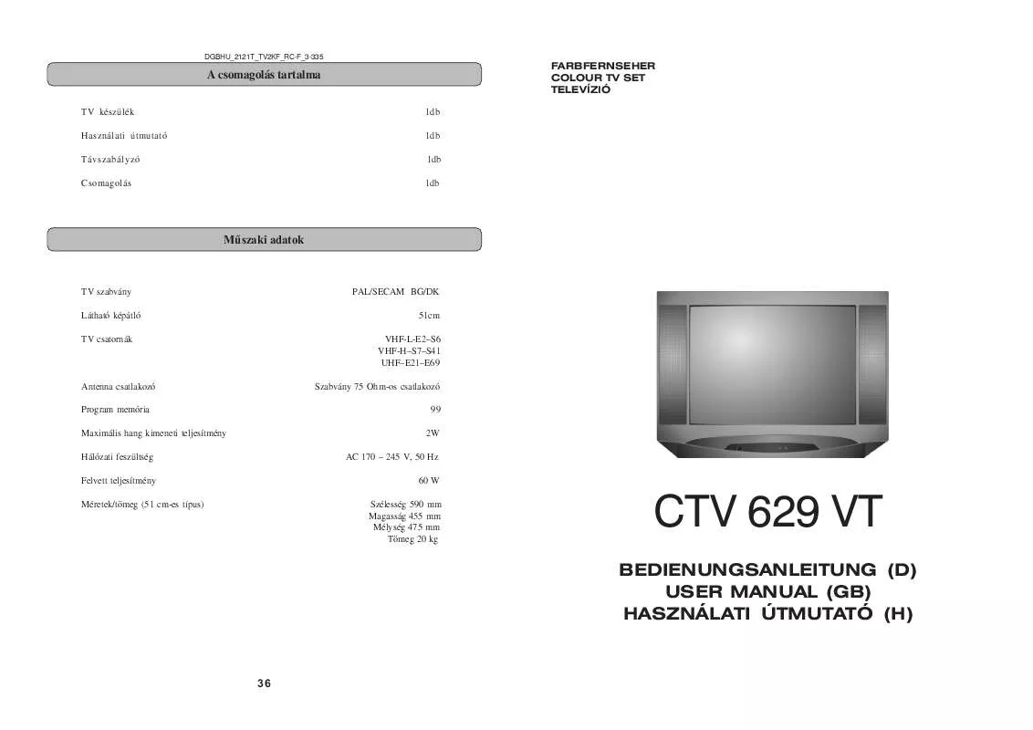 Mode d'emploi CLATRONIC CTV 629 VT