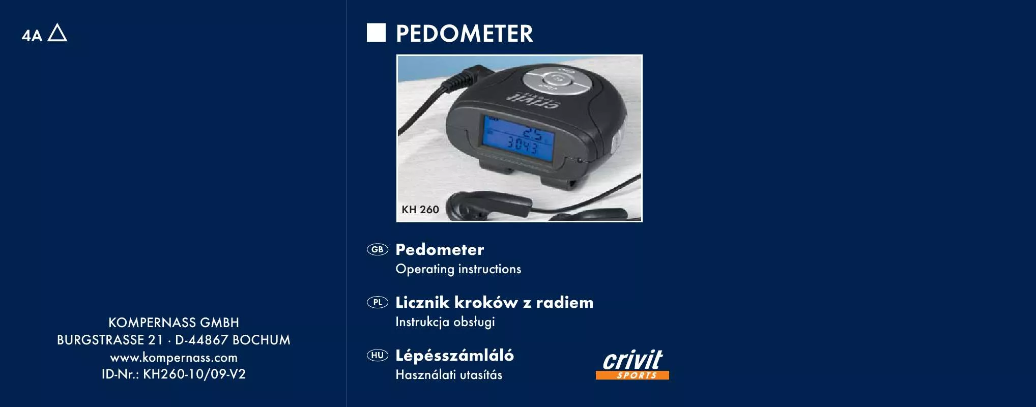 Mode d'emploi CRIVIT KH 260 PEDOMETER