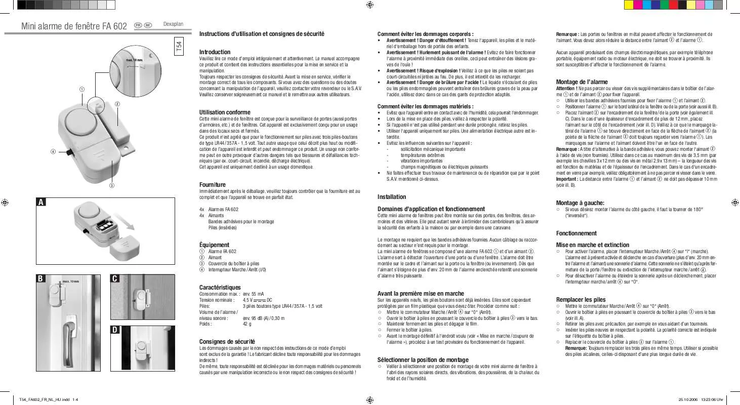 Mode d'emploi DEXAPLAN FA 602