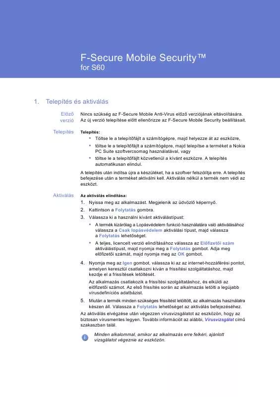 Mode d'emploi F-SECURE MOBILE SECURITY 6 FOR S60