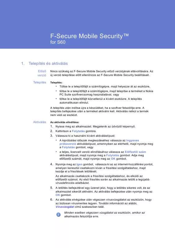 Mode d'emploi F-SECURE MOBILE SECURITY FOR S60