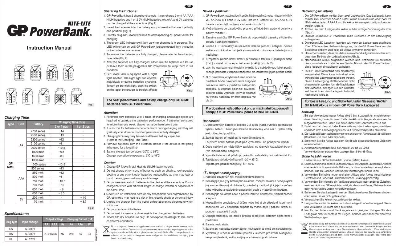 Mode d'emploi GP BATTERIES NITE-LITE