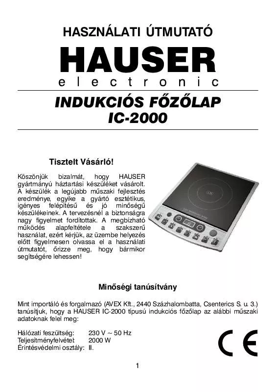 Mode d'emploi HAUSER IC-2000