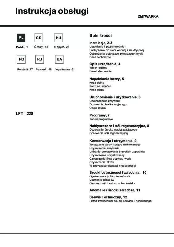 Mode d'emploi HOTPOINT-ARISTON LFT228