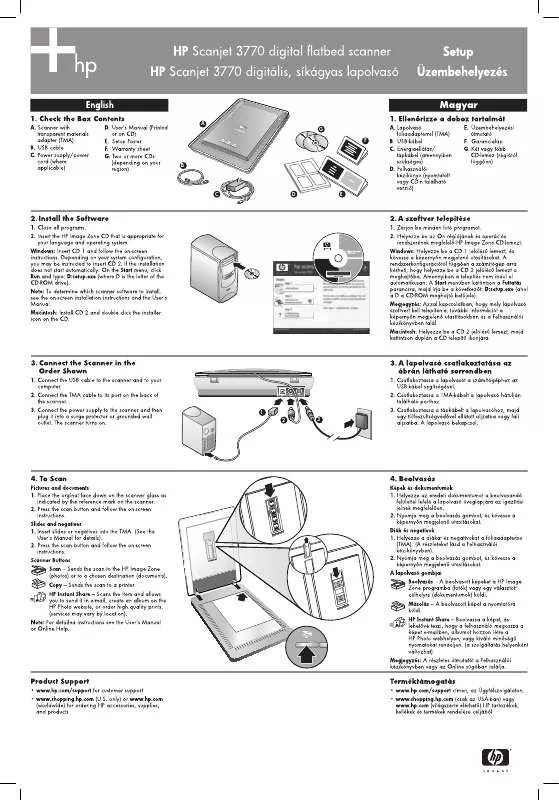 Mode d'emploi HP SCANJET 3770 DIGITAL FLATBED SCANNER