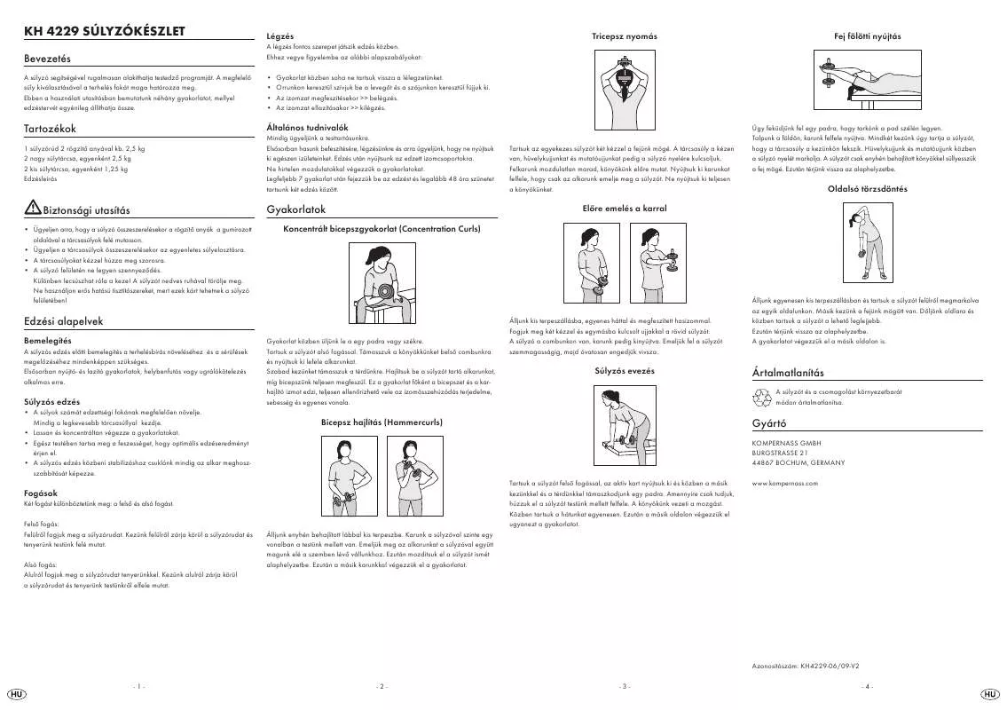 Mode d'emploi KOMPERNASS KH 4229 DUMBBELL SET