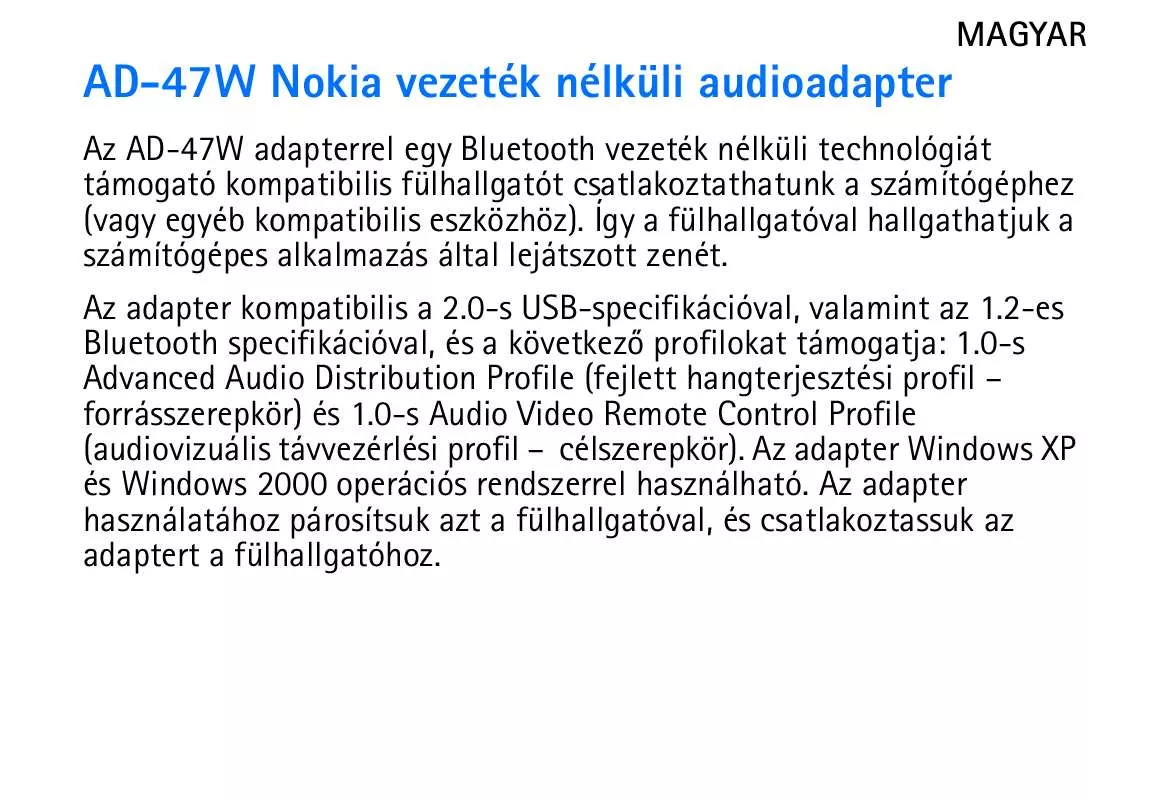 Mode d'emploi NOKIA AD-47W