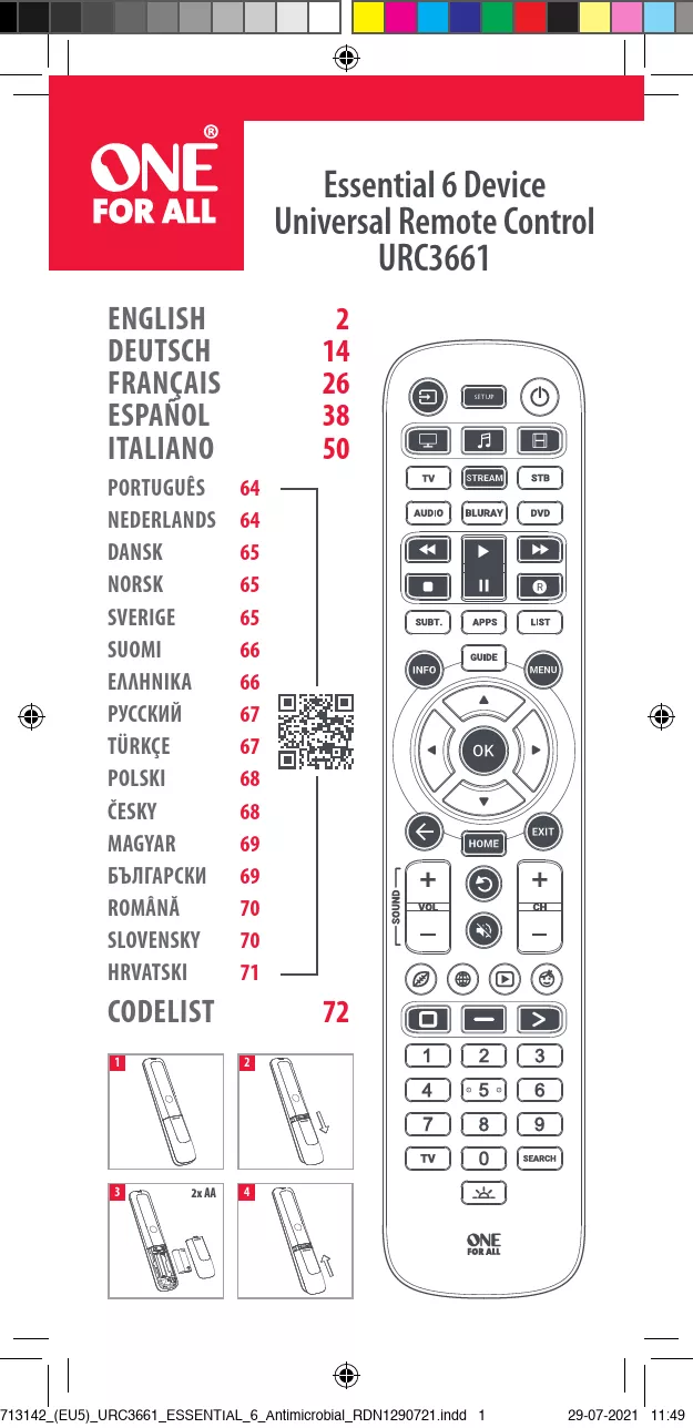 Mode d'emploi ONE FOR ALL URC3661