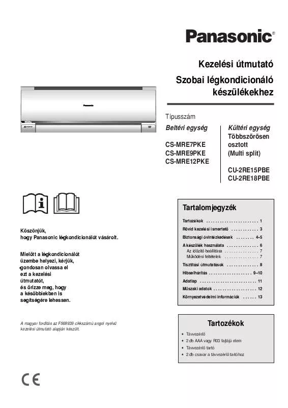 Mode d'emploi PANASONIC CS-MRE12PKE