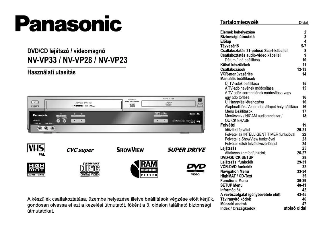 Mode d'emploi PANASONIC NVVP28