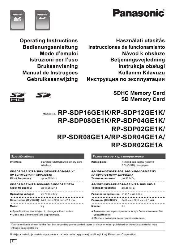 Mode d'emploi PANASONIC RP-SDP12GE1K