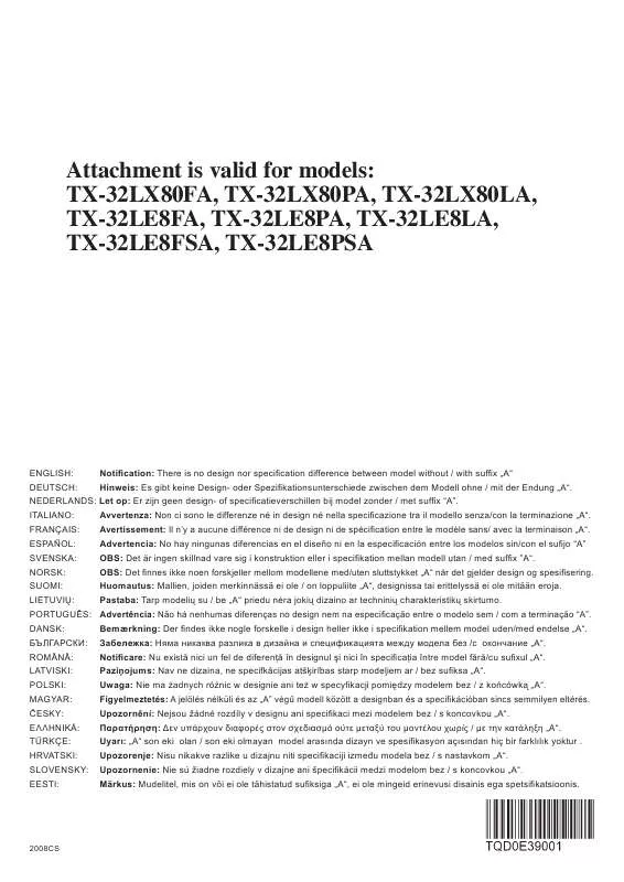 Mode d'emploi PANASONIC TX-32LE8LA