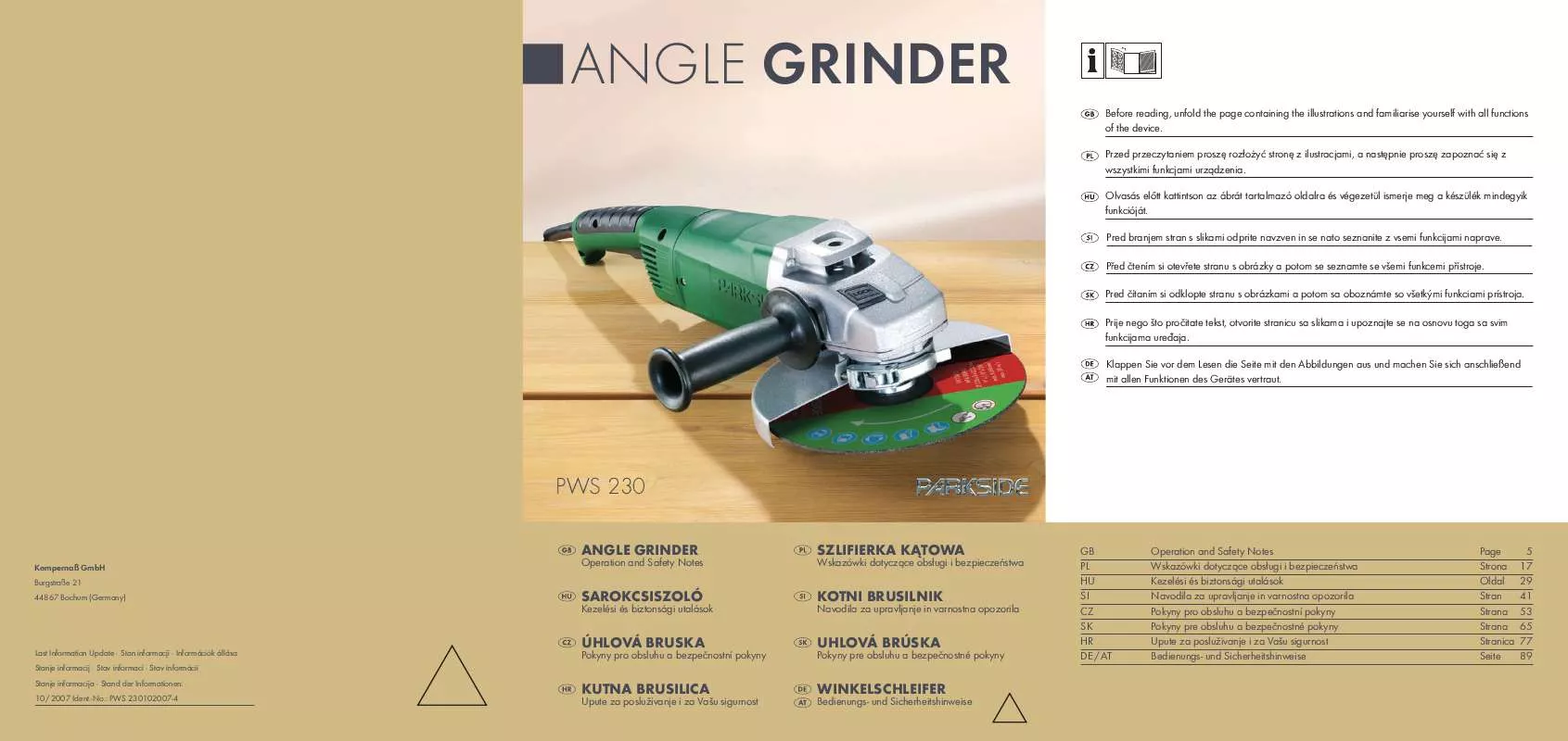 Mode d'emploi PARKSIDE KH 3177 ANGLE GRINDER