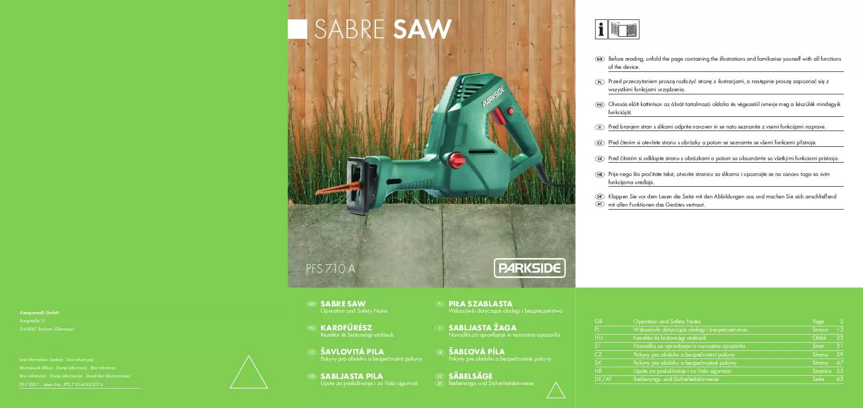 Mode d'emploi PARKSIDE KH 3189 SABRE SAW