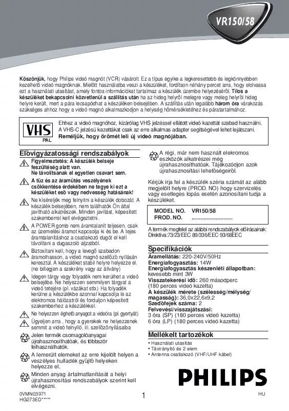 Mode d'emploi PHILIPS XX-VR150