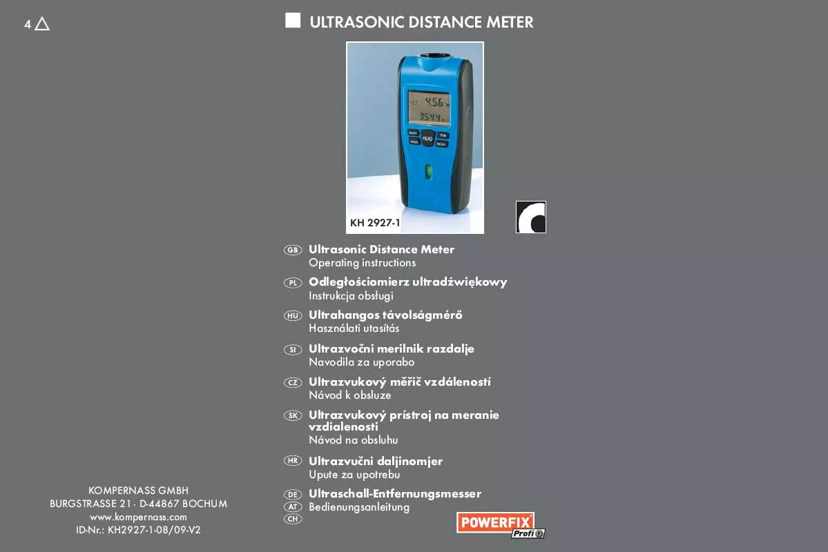 Mode d'emploi POWERFIX KH 2927-1 ULTRASONIC DISTANCE METER