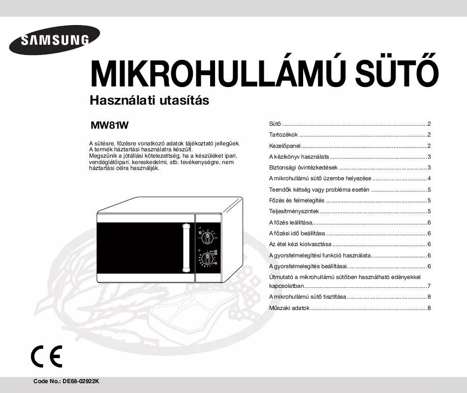 Mode d'emploi SAMSUNG MW81W-S/XEH