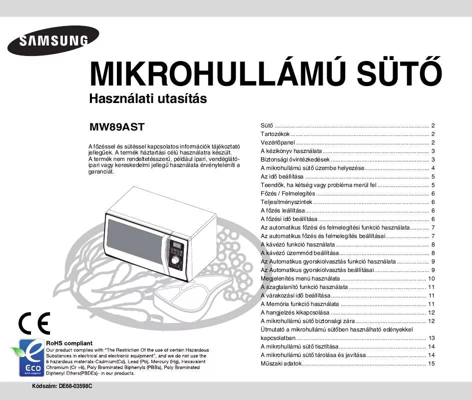 Mode d'emploi SAMSUNG MW89AST