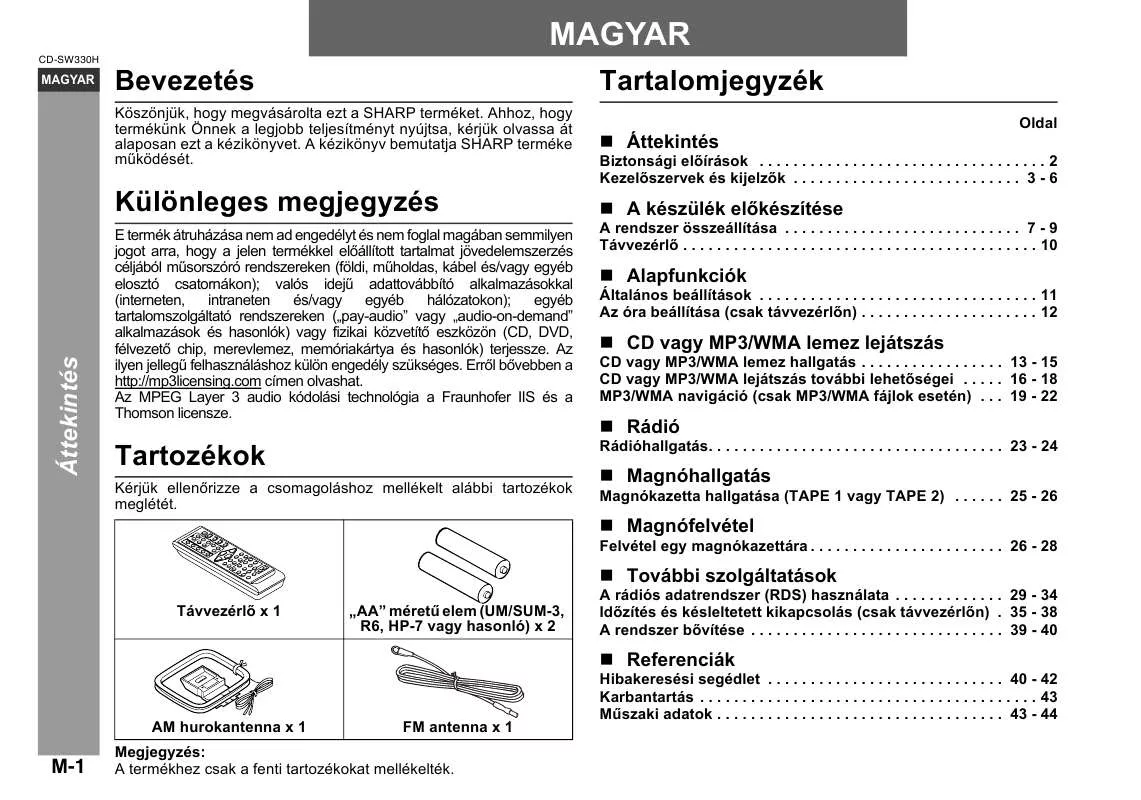 Mode d'emploi SHARP CD-SW330H