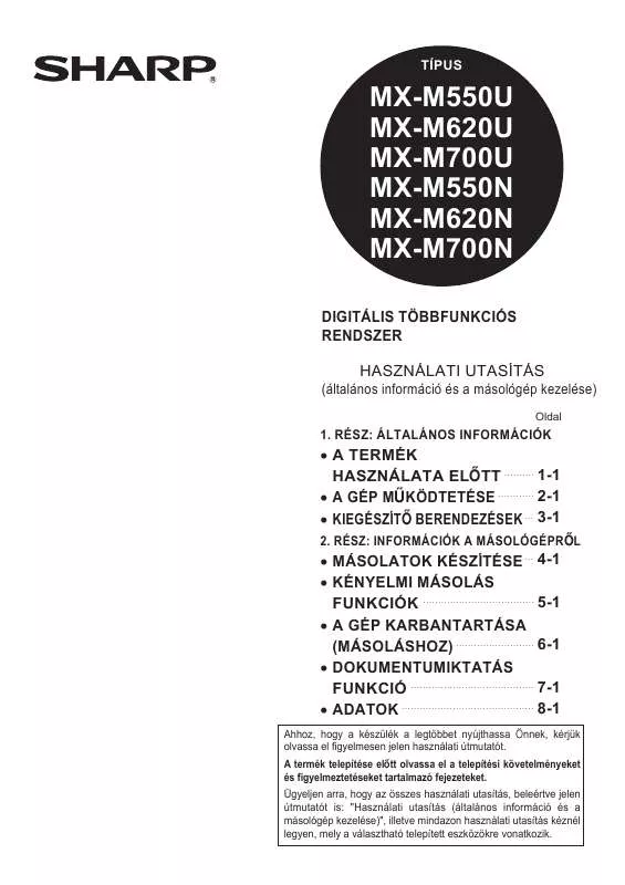 Mode d'emploi SHARP MX-M550N