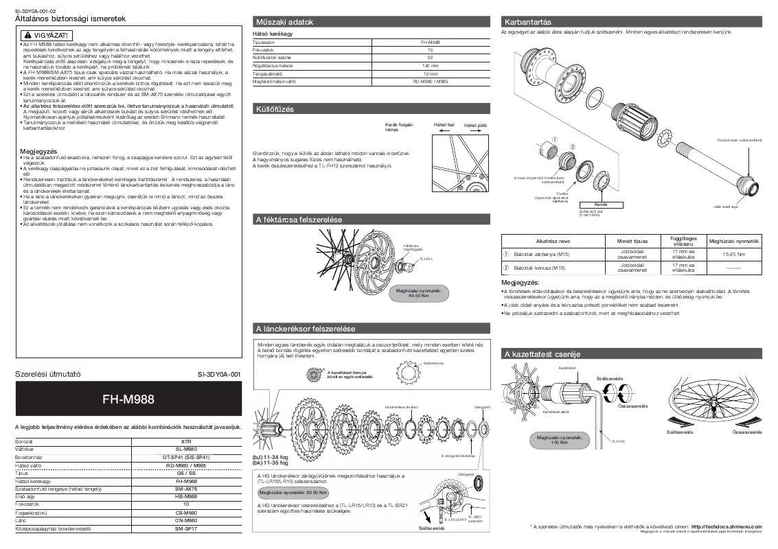 Mode d'emploi SHIMANO FH-M988