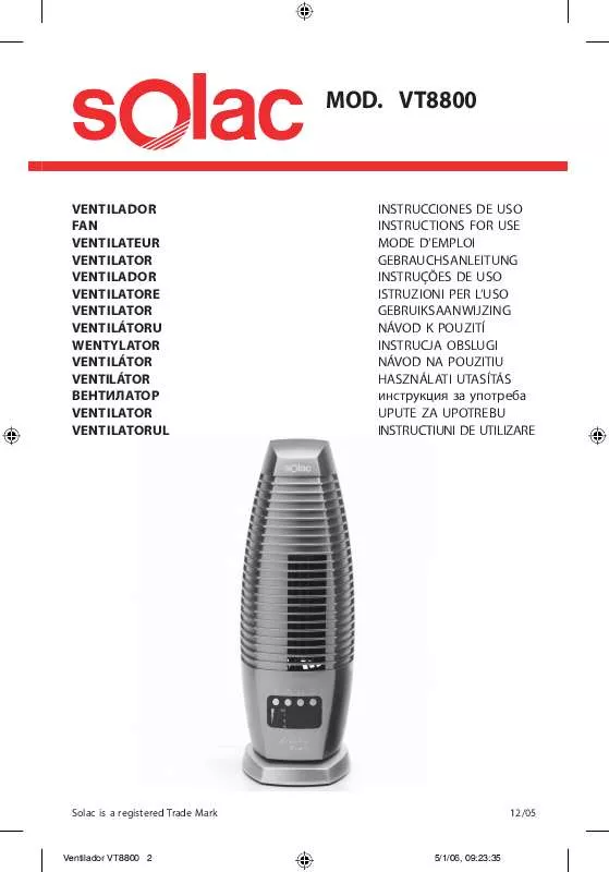 Mode d'emploi SOLAC VT8800