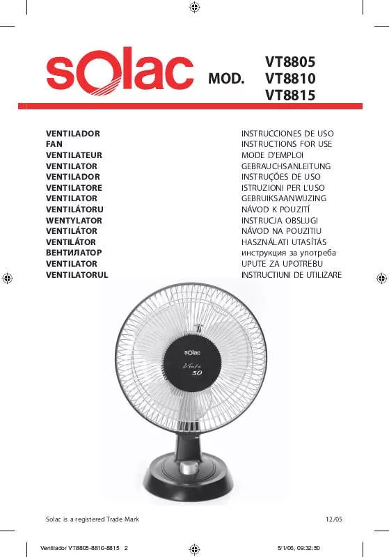 Mode d'emploi SOLAC VT8805