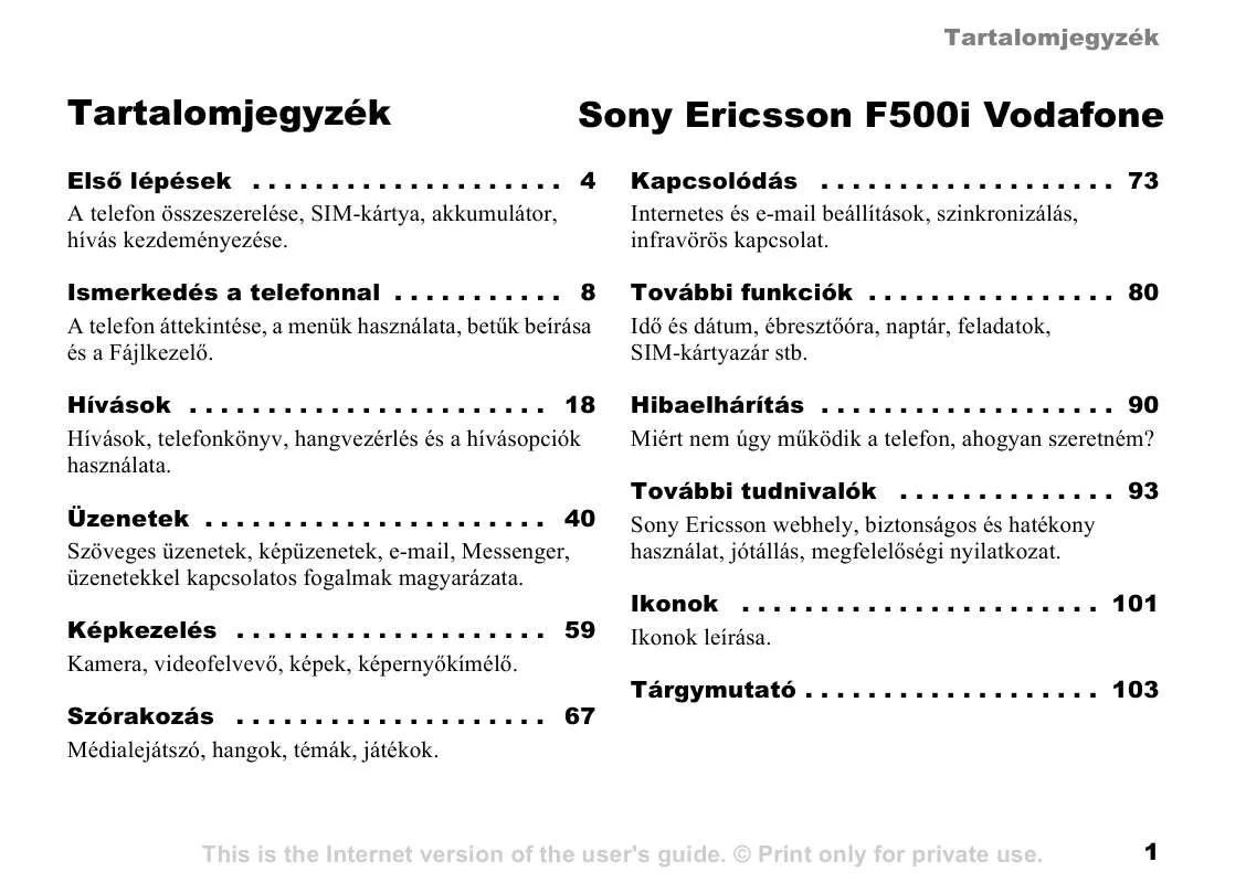 Mode d'emploi SONY ERICSSON F500I