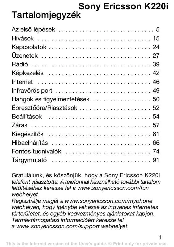 Mode d'emploi SONY ERICSSON K220I