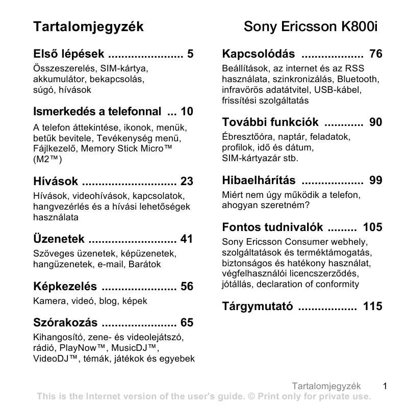 Mode d'emploi SONY ERICSSON K800