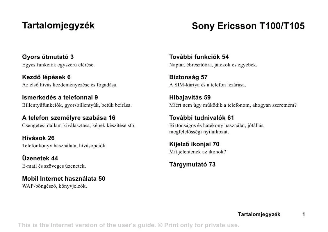 Mode d'emploi SONY ERICSSON T100