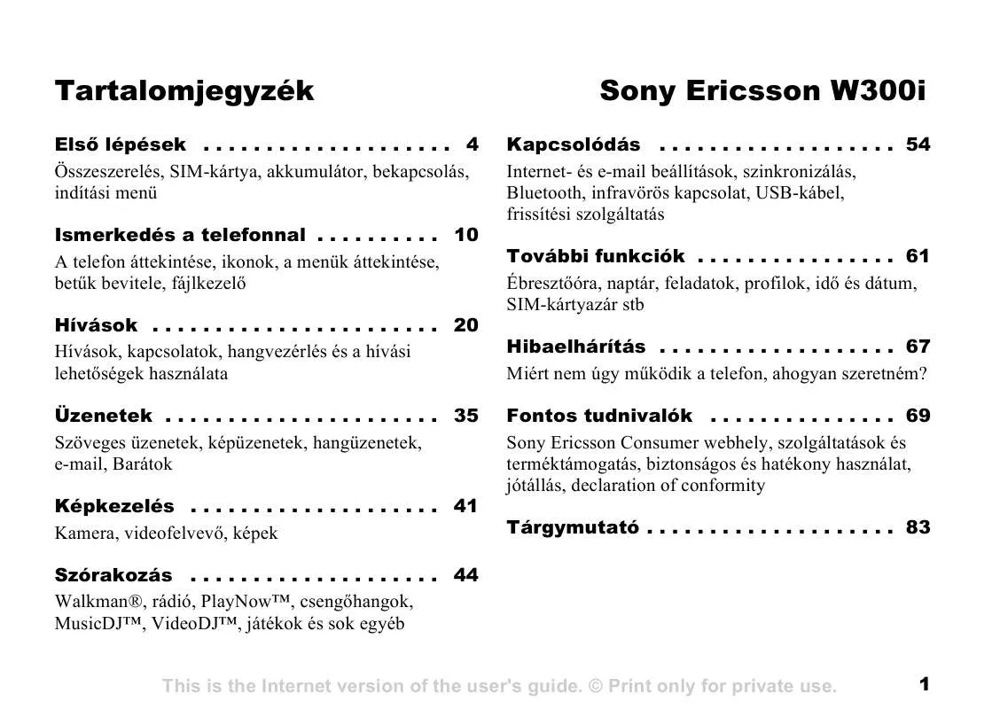 Mode d'emploi SONY ERICSSON W300I