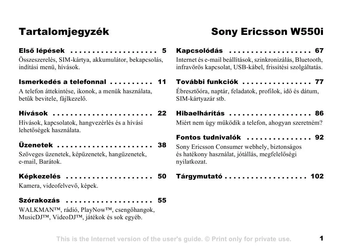 Mode d'emploi SONY ERICSSON W550I