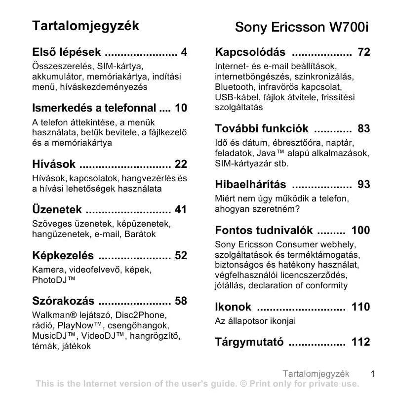 Mode d'emploi SONY ERICSSON W700I