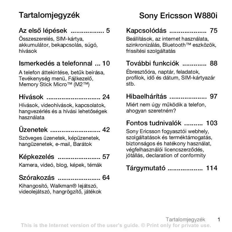 Mode d'emploi SONY ERICSSON W880I