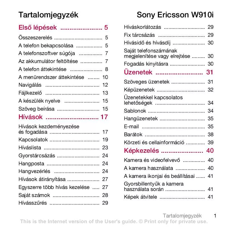 Mode d'emploi SONY ERICSSON W910I