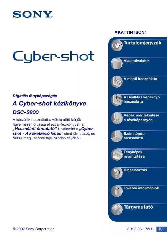 Mode d'emploi SONY CYBER-SHOT DSC-S800
