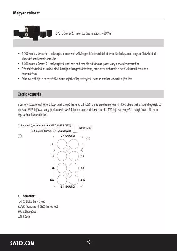 Mode d'emploi SWEEX SP018